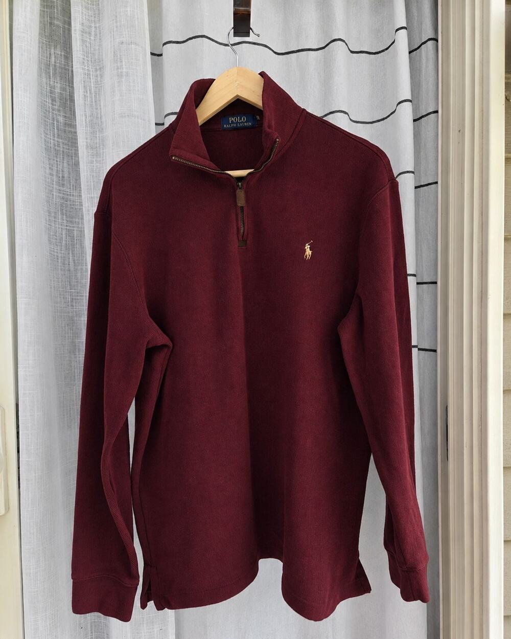 Polo Ralph Lauren Burgundy 1/4 Zip Mock Neck Cotton Knit Sweater Men's Size L